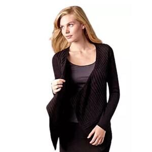 Eileen Fisher Sweater Black Felt Ladder Wool Blend Drape Front Cardigan M